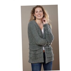 Barefoot Dreams CozyChic Cardigan Sweater Open Front Layering Olive M